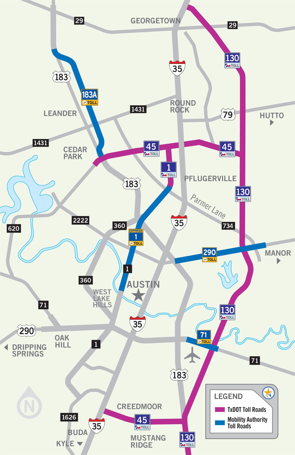 வரைபடம் ஆஸ்டின் எண்ணிக்கை சாலை