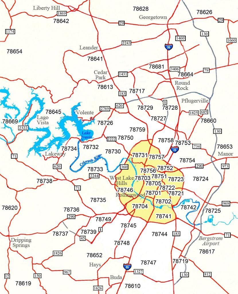 ஜிப் குறியீடு வரைபடம் ஆஸ்டின்